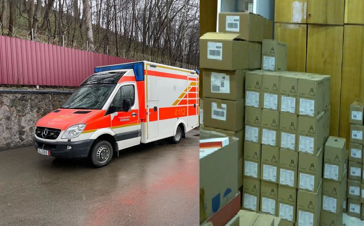 Medizin und Rettungswagen für eine Klinik des Innenministeriums in Kiew und der ukrainischen Polizei